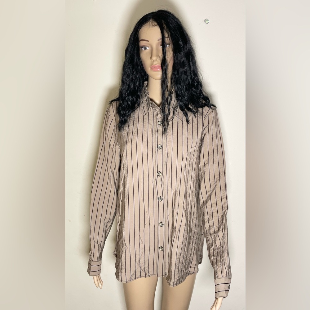 Sz M Reitman’s women’s Striped Brown/black Longsleeve button down Shirt